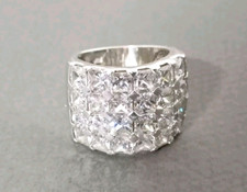 Ancienne Grosse Bague Zirconiums Serti Sur Argent Massif 925 Taille : 54.5