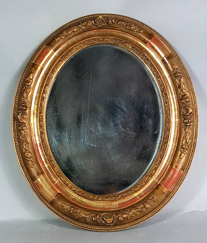 Ancien miroir ovale cadre bois