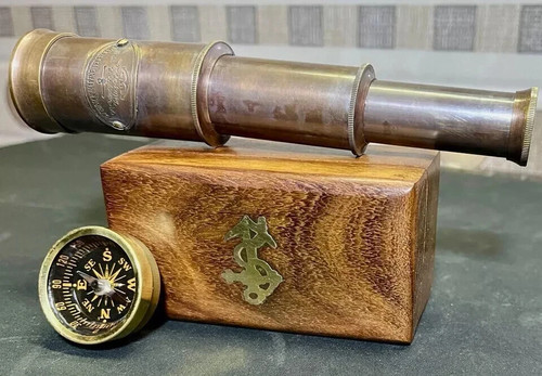 Coffret bois laiton boussole