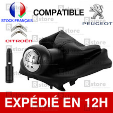 Pommeau Levier de Vitesse Cuir Soufflet et Adaptateur Compatible Peugeot Citroen