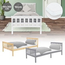 Lit simple en bois de pin lit d'enfant avec ou sans matelas 90x200 cm á choix