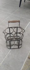 Ancien porte bouteilles en fer et bois, 4 places, bon état