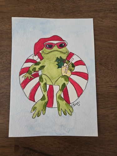 Watercolor frog christmas - watercolor, hat