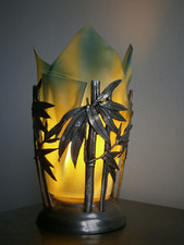 Lampe Tropicale décor Bambou Etain Plastique déco vintage XX°s Ancien