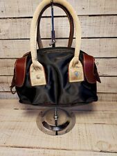 Petit sac Lancel toile noire et cuir marron