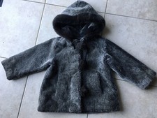 MANTEAU VESTE FILLE EN FOURRURE SYNTHETIQUE Avec Capuche Gris 3/4 Ans