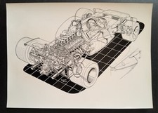 Dessin Technique Auto Vue en coupe Matra Sport MS120 Original Robert Roux c.1970