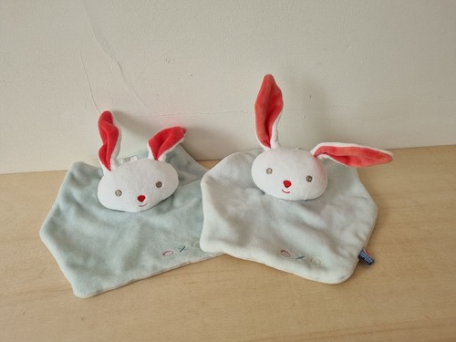 Doudou lapin bleu rouge sucre - lapin,