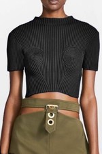 Dion Lee Côtelée Tricot Fausse Col Spirale 🌀🌀Crop Top Noir Coton Asymétriqu...