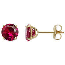 Or Jaune Rubis Boucles Solitaire 375 9 Carat Neuf Emballé Britannique Fait 4mm