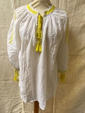 Top chemise slave S/M blouse ZARA coton blanc broderies jaunes