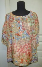 Gerard Darel Top Blouse soie vert clair fleurs rouge bleu corail orange 40