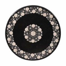 42 " Rond Noir Marbre Table Top Demi Précieux Pierres Incrustation Travail Décor