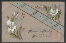 CH189 CELLULOID HAND PAINTED MARIAGE WEDDING DAY WHITE IRIS & ROSE 1909