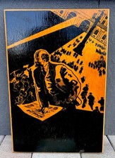 Ancienne photo murale en bois peinte par l'URSS milieu du siècle de décor sov...