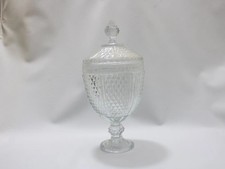 Majestueuse boîte à bonbons vintage verre pressé motif diamant, rare