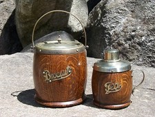 Mid-century Modern Solid Oak Tea Caddy and Biscuit Barrel Jar Vintage Antique