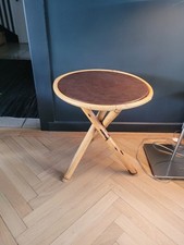 table d'appoint vintage, bout de canapé  en bambou avec plateau en simili