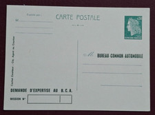 entier postal cheffer N° 1611CP1  timbré sur commande "Bureau commun automobile"