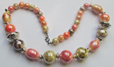 collier couleur argent perles résine rose vert parme beau bijou vintage 5192