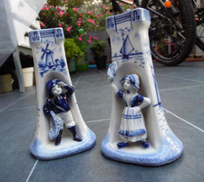 Ancienne Paire de Vases Couple Hollandais Décor Delft années 30