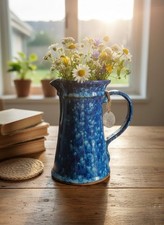 Pichet en Céramique Bleu Cobalt Fait Main - Broc Artisanat Français - Émail Flam