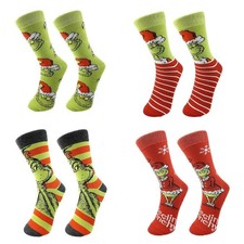 4 x chaussettes unisexes Noël Grinch hiver chaussettes thermiques imprimées chaussettes de vacances cadeaux #