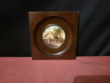 Miniature ancienne représentant un village animé - Signée - XXe