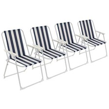 4x Folding Plage métal Chaises plein pique-nique toile Fauteuil bleu rayures