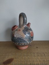 Ancien Pichet/Chevrette peint à la main Oiseau Poterie Mexicaine Tonala?Art Folk