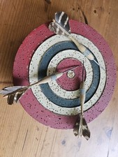 Jeu Ancien cible Avec 3 Fléchettes Bois Et Plumes Naturelles 