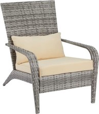 Fauteuil de Jardin Exterieur Adirondack en PE Rotin avec Coussin Détachable