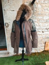 Manteau parka kaki simili motif python Ikks S/36 vintage y2k faux fur coat