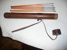 ANCIEN CARQUOIS PORTE FLECHES ARCHER EN BOIS ET CUIR
