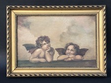 Superbe ancien TABLEAU XIXe PEINTURE HST Les 2 anges rêveurs d’après Raphaël