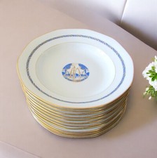 Limoges. Jean Boyer. 12 assiettes creuses art déco porcelaine décor de jardins