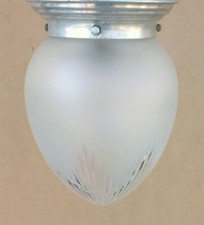Ancien PLAFONNIER OBUS VERRE CISELE ART DECO monture alu old ceiling light