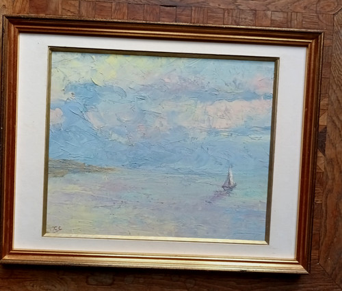 Huile ancienne marine début - ancienne,