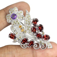 Broche En Argent Sterling 925 Oval Saphir Citrine Améthyste Bijoux Cadeau