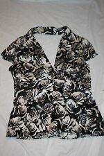 KAREN MILLEN Top Floral Noir Blanc SATIN 95% SILK SOIE UK 10 FR 38 Col V Dos Nu