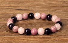 Bracelet de perles Rhodonite, Quartz rose et Onyx, Sur mesure