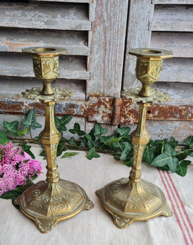 Ancienne paire bougeoirs - ancienne,