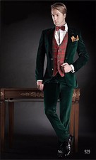 Veste De Costume En Velours Vert Pour Mariage Des Hommes (Veste + Pantalon)