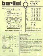 BERLIET / 440 K / CAMION PORTEUR / FICHE TECHNIQUE de 1977