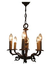 ANCIEN LUSTRE EN BRONZE 6 BRANCHES DES ANNEES 50