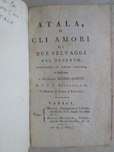 Chateaubriand atala o - o, gli