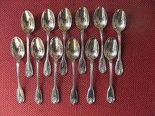 ++"545.1" 12 CUILLERES A CAFE EN METAL ARGENTE ORFEVRE BOULENGER MODELE COQUILLE