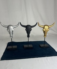 ? 3 Statues Têtes De Taureaux Décoration Tête De Buffle En Résine Et Bois