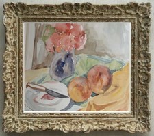 ELISABETH HAHN (1924-2021) SUPERBE NATURE MORTE AUX PECHES 1950 (720)