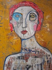 tableau peinture acrylique Collage Et Pastel Gras sur toile 60x50 